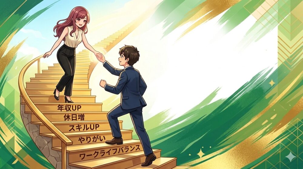 転職でキャリアアップ 階段を登るイメージ