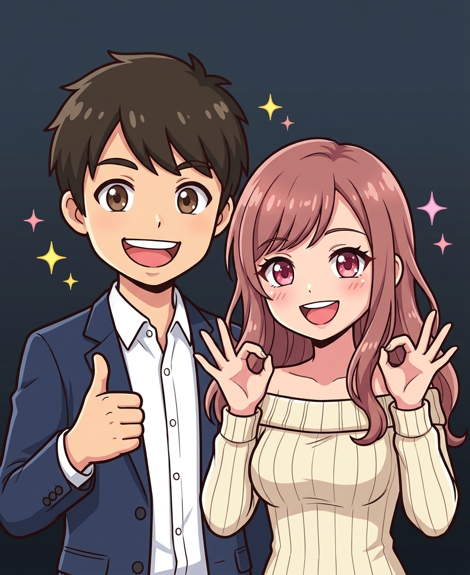 コウタとルナが笑顔でまとめを伝えている様子