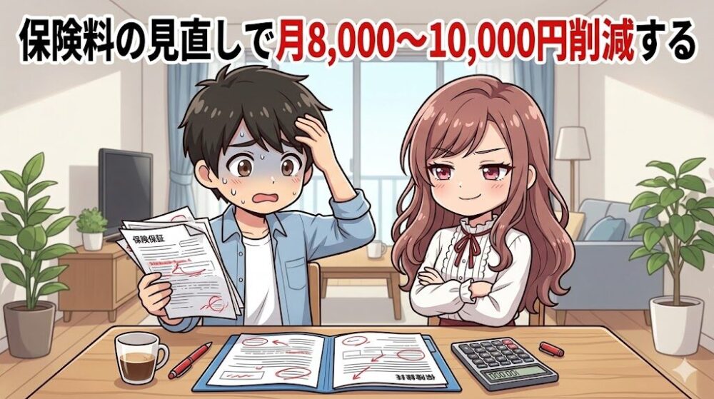 保険の見直しを相談するコウタとルナのイラスト