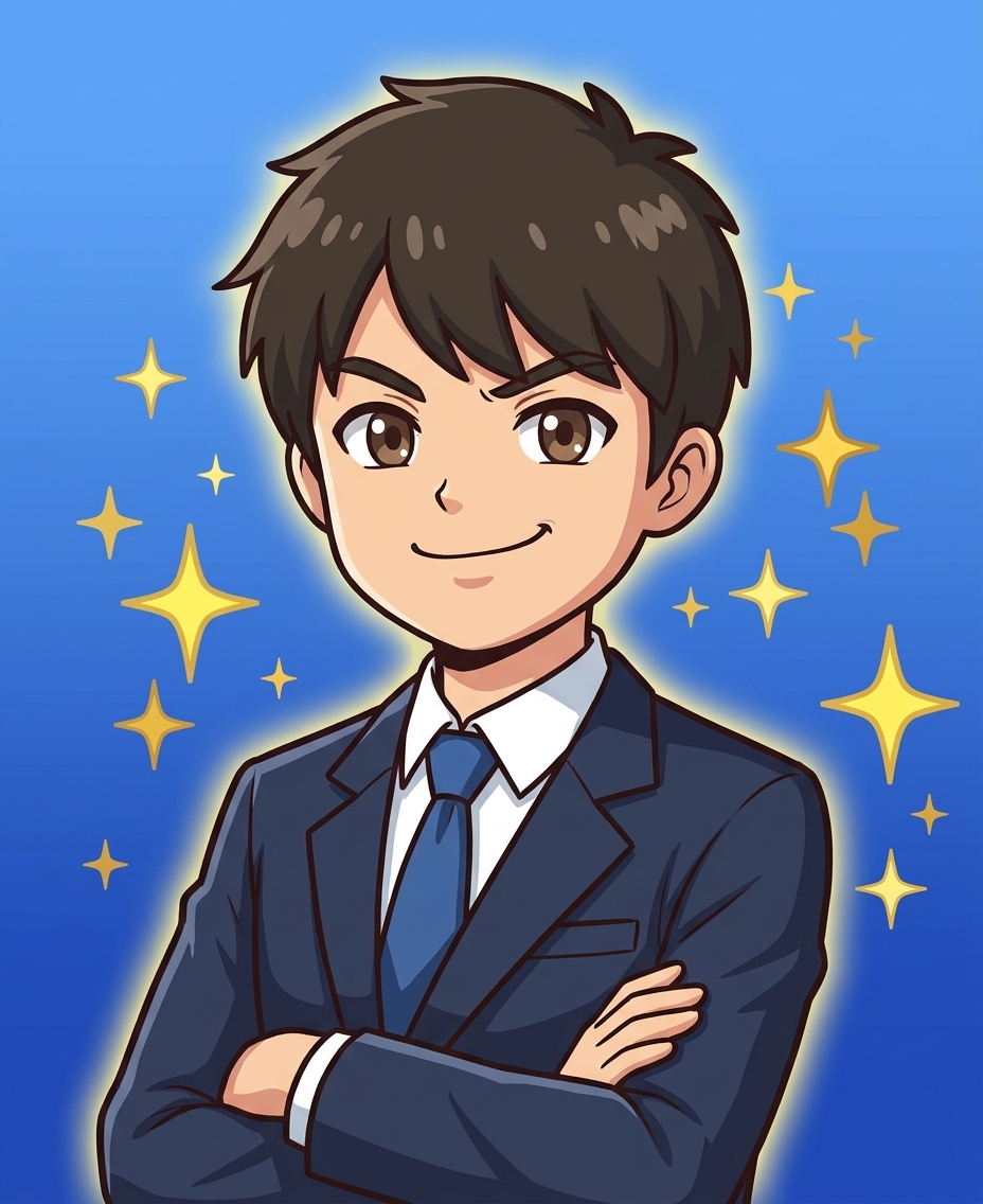 コウタが自信ある表情で立っている様子