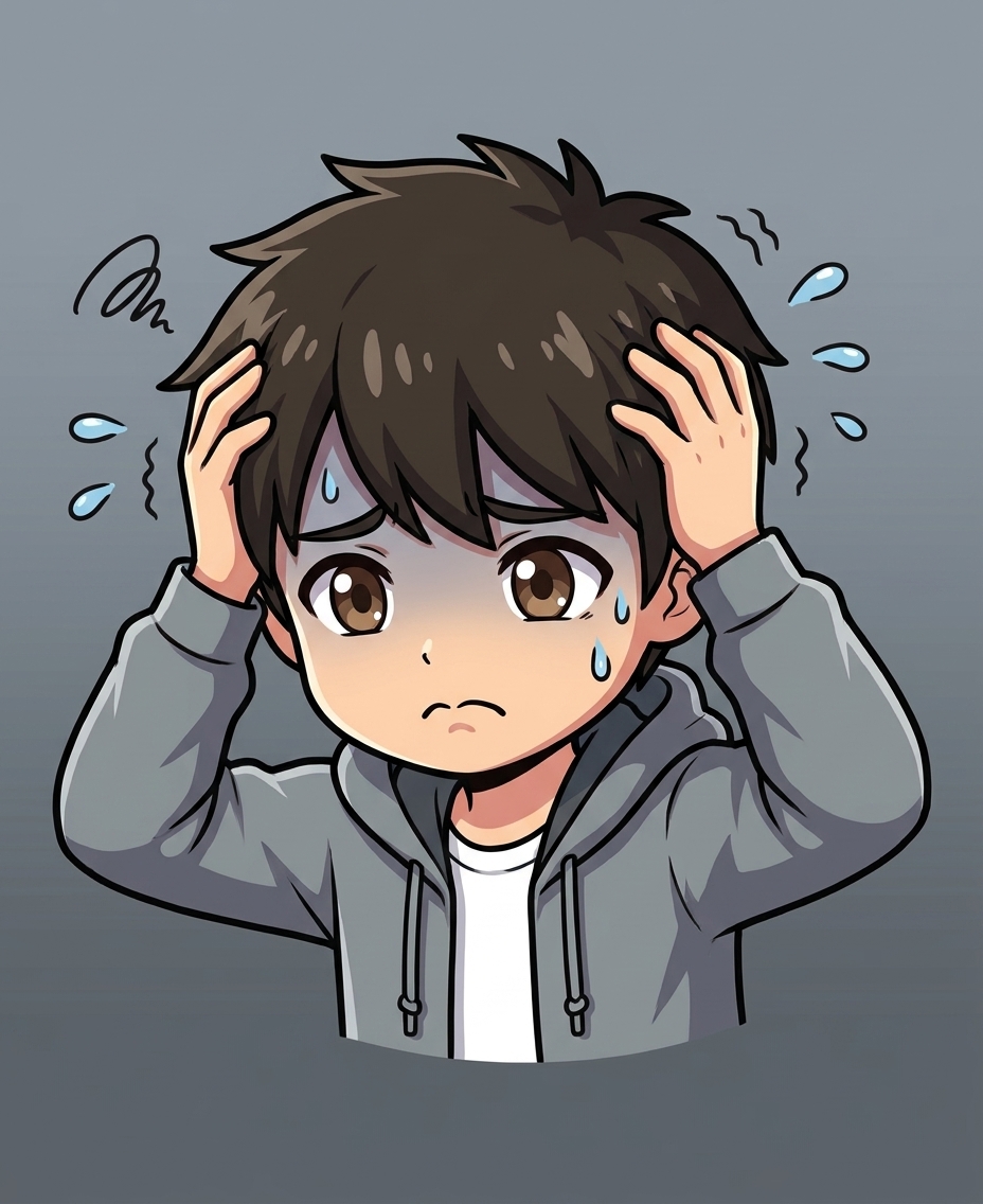 コウタが悩んでいる様子