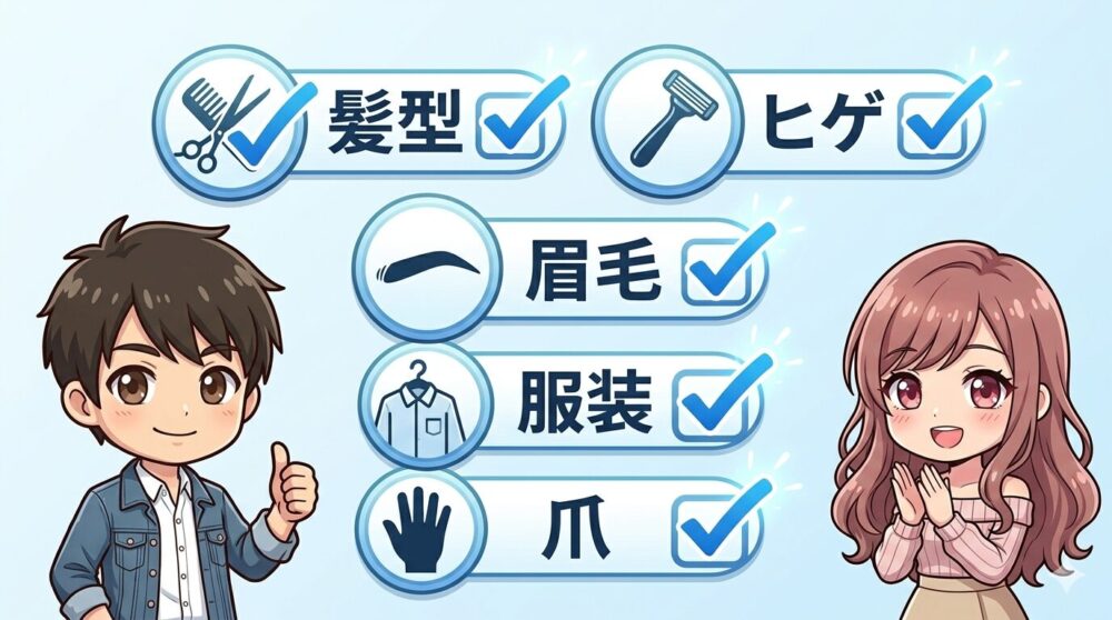 清潔感を整える5項目チェックリスト図解