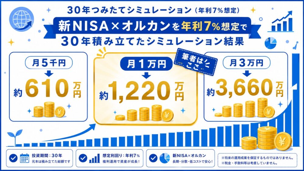 月5千・1万・3万円×30年シミュレーション 年利7%想定