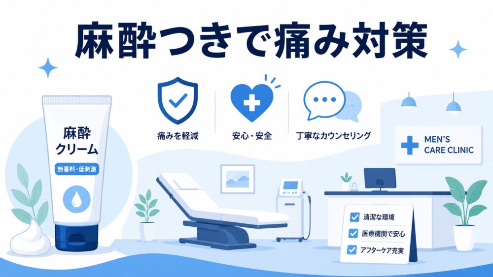 麻酔クリームの安心感・クリニックのイメージ図（オブジェクト主体）