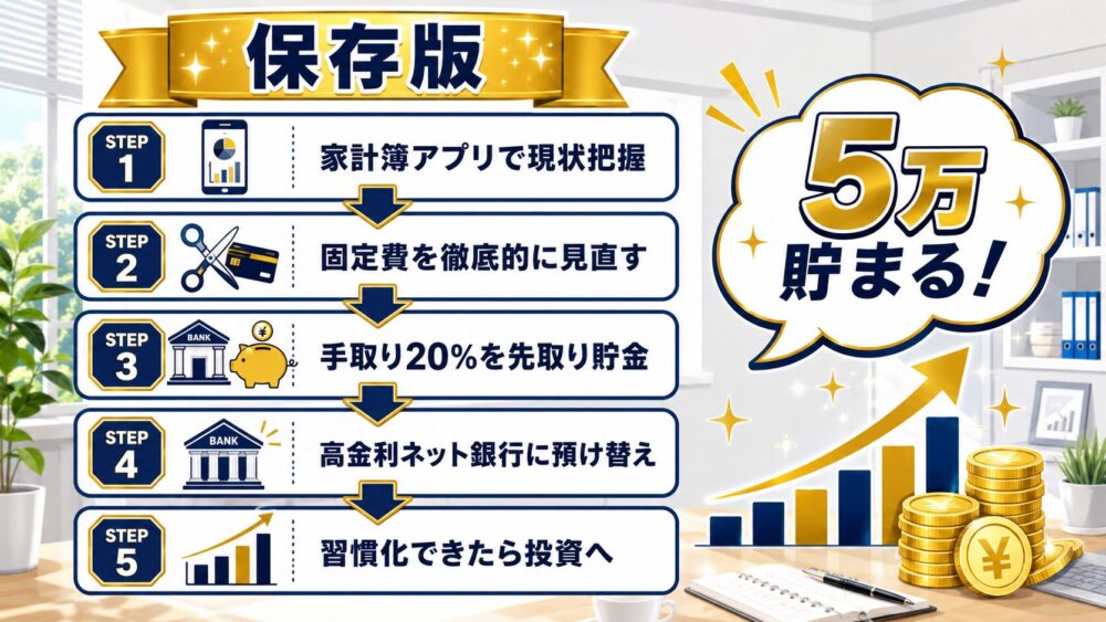 今から月5万円を貯める5ステップ図解