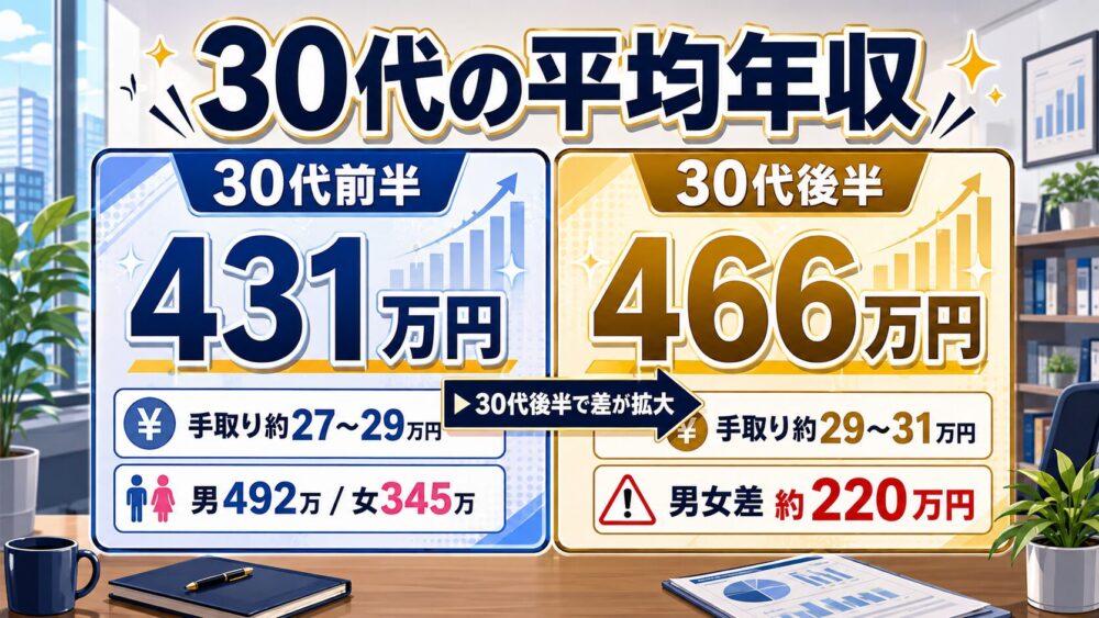 30代の平均年収・中央値・手取り一覧