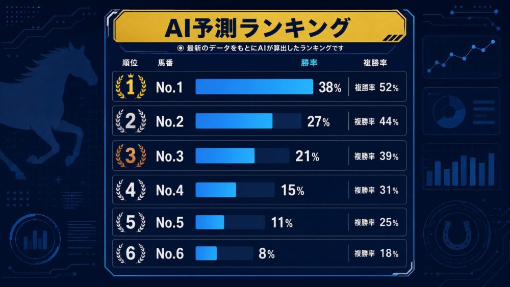 AIが出す全頭の勝率・複勝率ランキングのイメージ