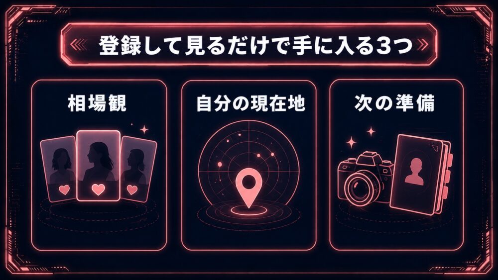 登録して見るだけで手に入る3つ 相場観・自分の現在地・次の準備の図解