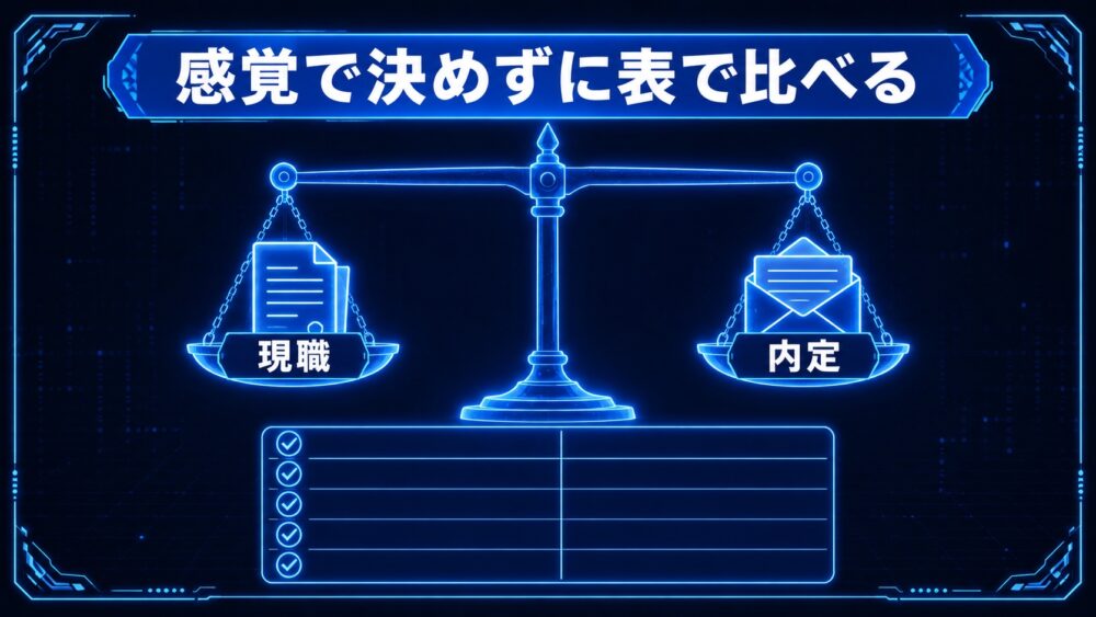 感覚で決めずに表で比べる 現職と内定を天秤にかける図解