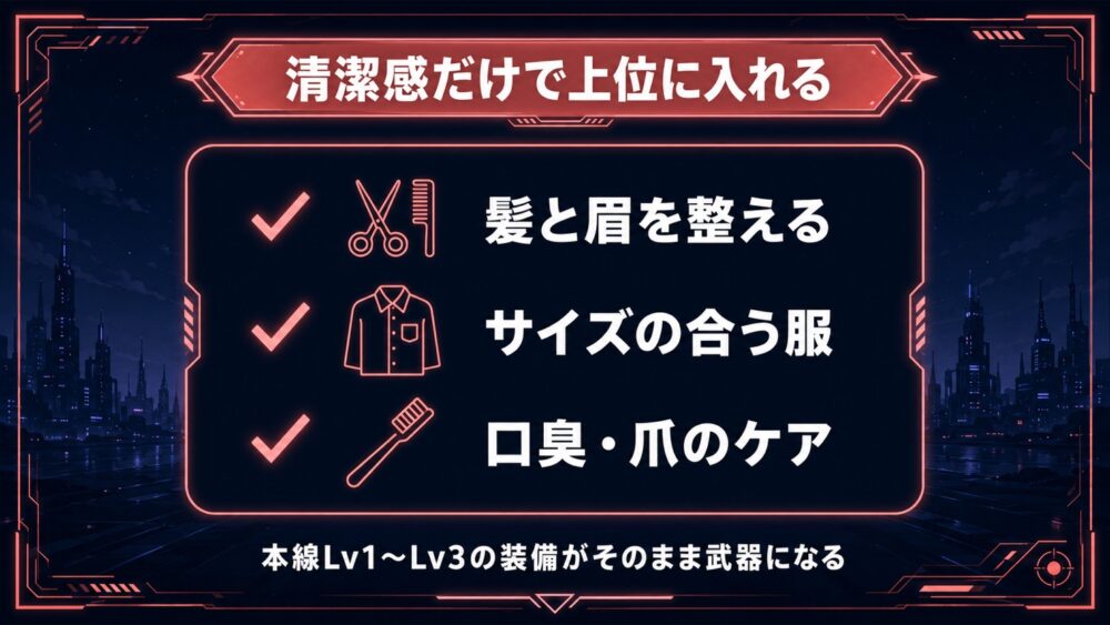 清潔感の基本装備だけで婚活パーティーでは上位に入れる図解