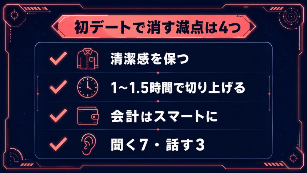 初デートで消す減点は4つ 清潔感・時間・会計・聞く割合