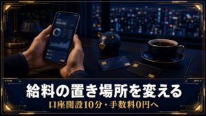 給料の置き場所を変える 口座開設10分・手数料0円へのアイキャッチ