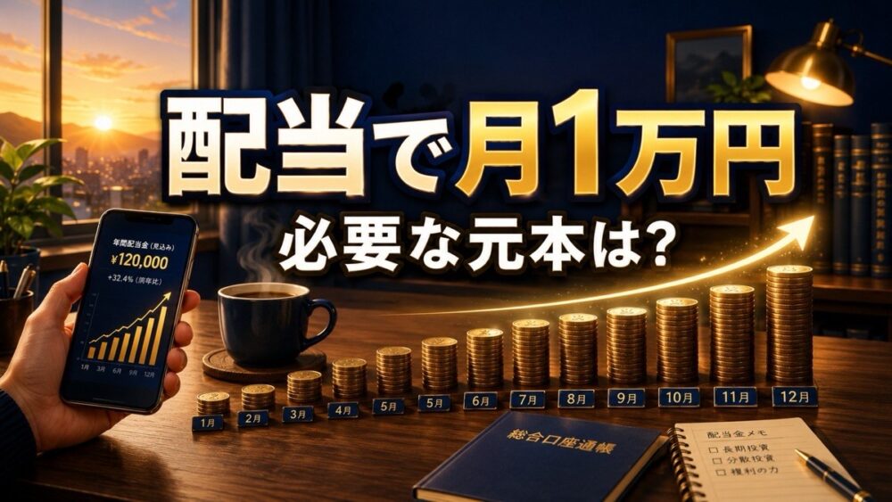 配当金で月1万円を受け取るのに必要な元本のイメージ