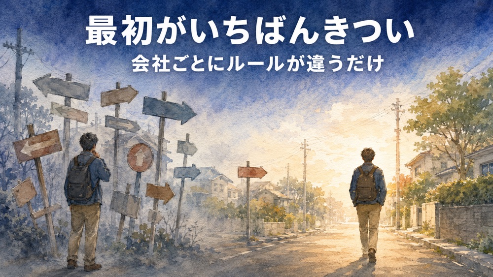 会社ごとにルールが違い最初が一番きついことを表した図