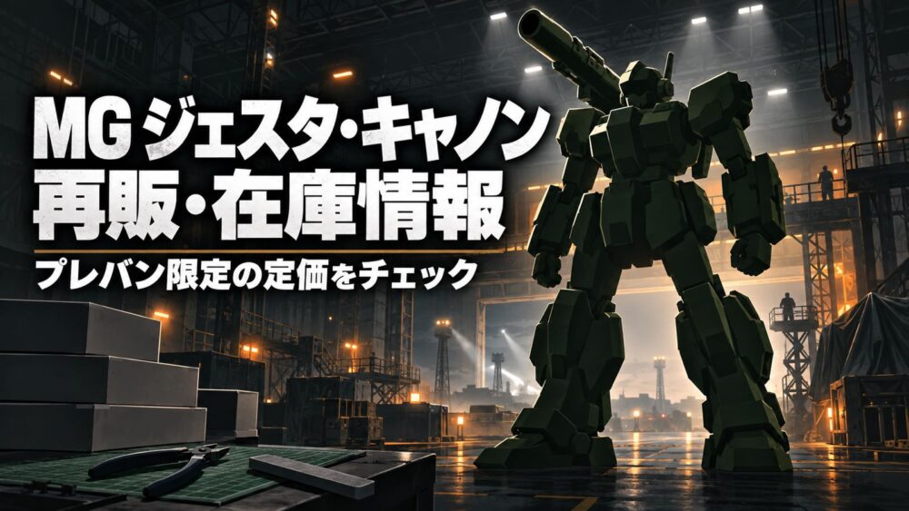 MG ジェスタ・キャノンの再販・在庫情報を表す、オリーブグリーンの量産機風ロボットシルエットのイメージイラスト