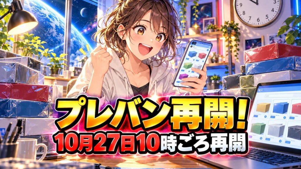 プレバンが10月27日10時ごろに再開したことを伝えるイメージイラスト